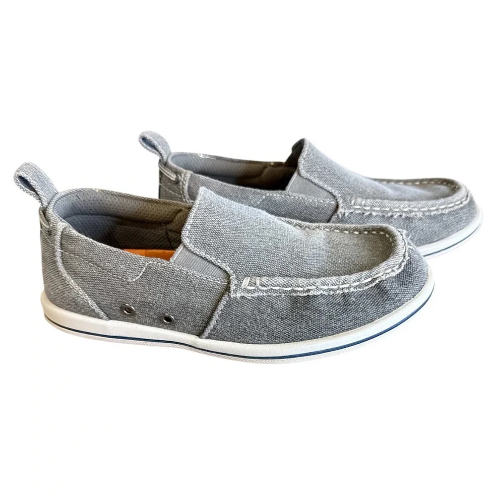 Anchors Edge Bay Gray Canvas Slip On Boat Shoes - Boys Size 2.5